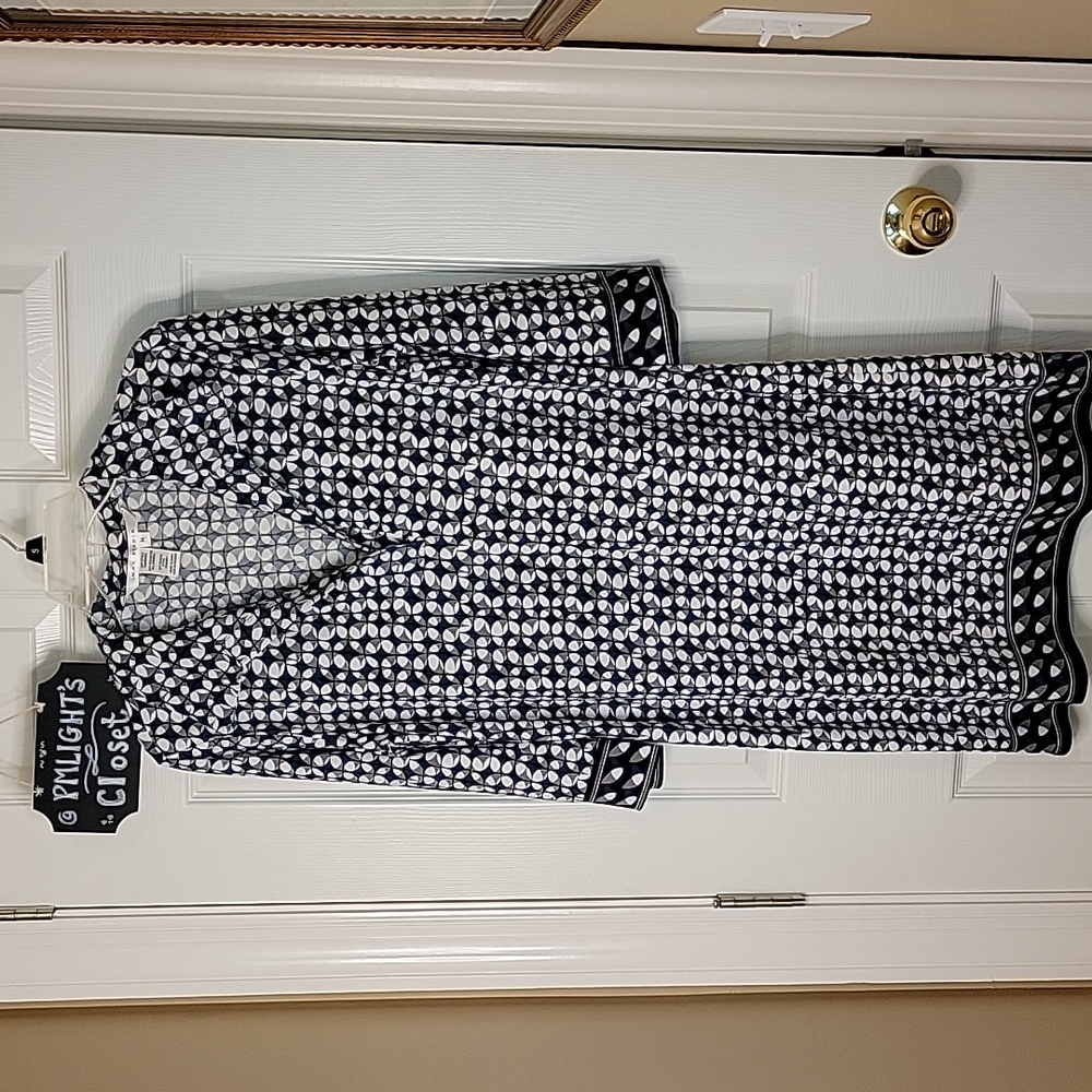 Max Studio Medium Dress Black Blue Gray White Geometric Pattern